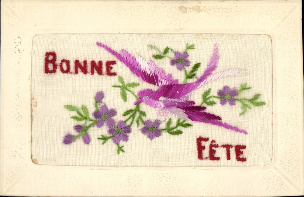 Pássaro e flores — Boa Festa — Carta postal - Frente