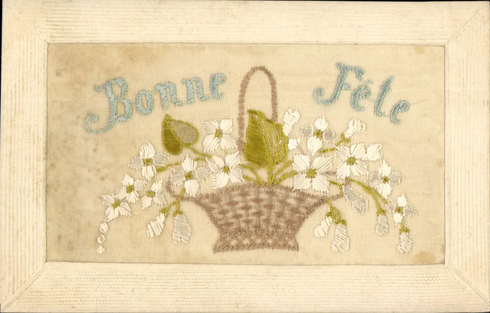 Arranjo de flores em um cesto — Feliz Aniversário — Carta postal de 1913 - Frente