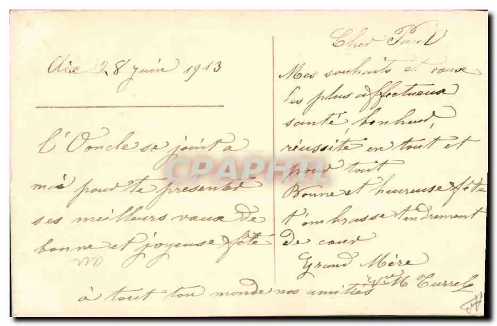 Arranjo de flores em um cesto — Feliz Aniversário — Carta postal de 1913 - Verso