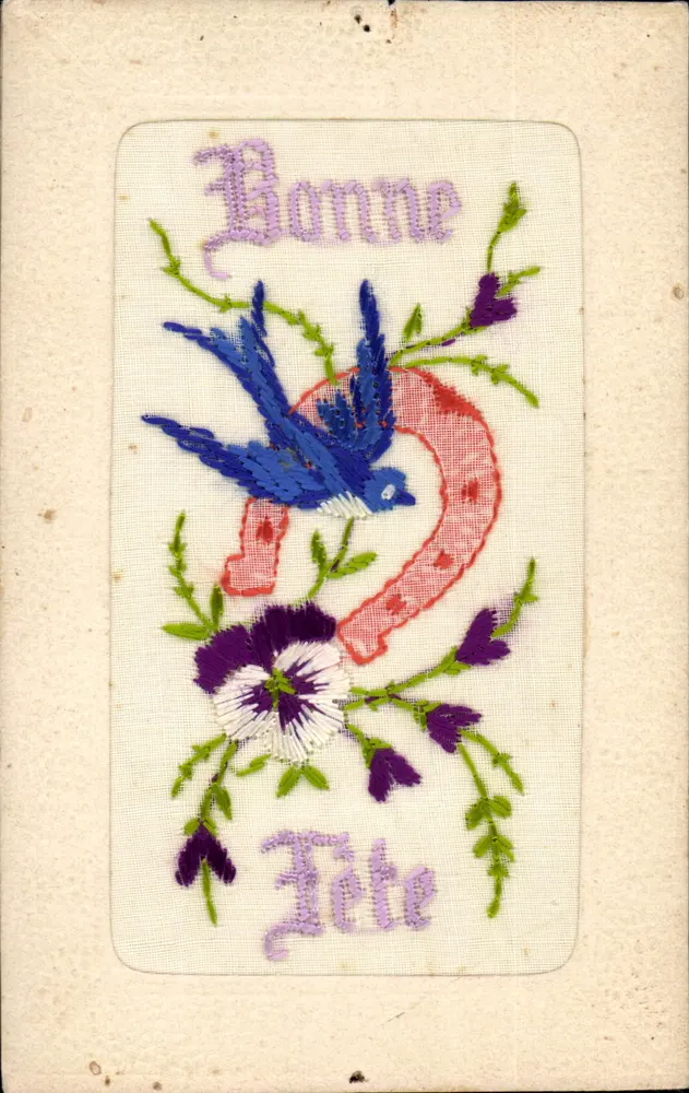 Blaues Vogel und Blumen — Frohe Geburtstagskarte — Ansichtskarte vom 1934 - Vorderseite