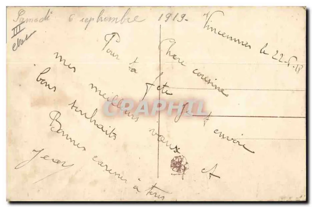 Carta postal bordada — Jeanne — editor desconhecido, número de série não visível - Verso