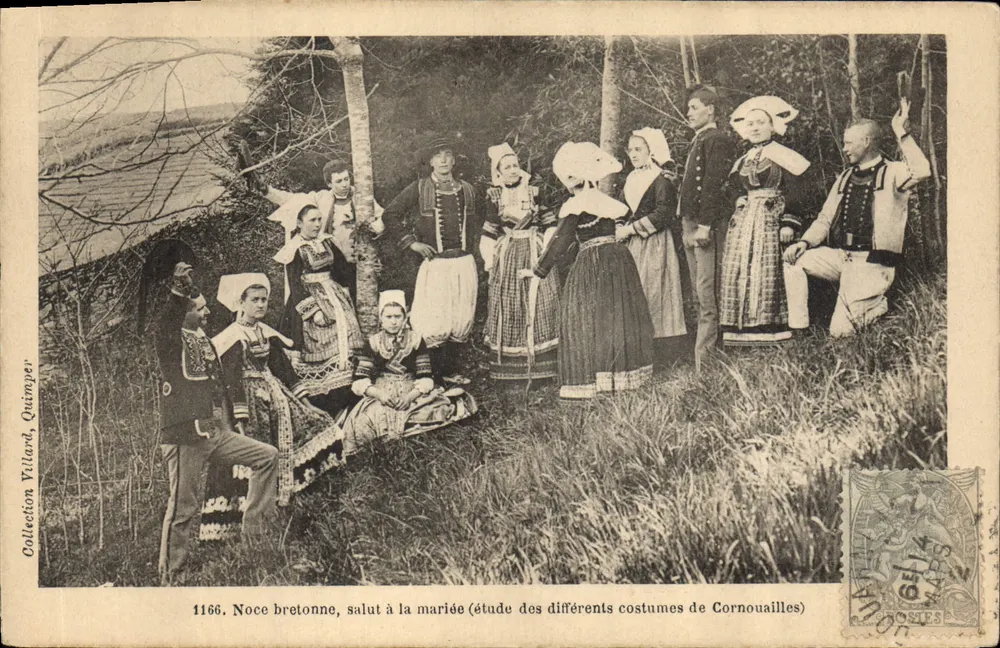 Brettonische Hochzeit, Gruß an die Braut (Studie zu den verschiedenen Kleidern der Cornwall) — Sammlung Villard, Quimper — n° 1166 - Vorderseite