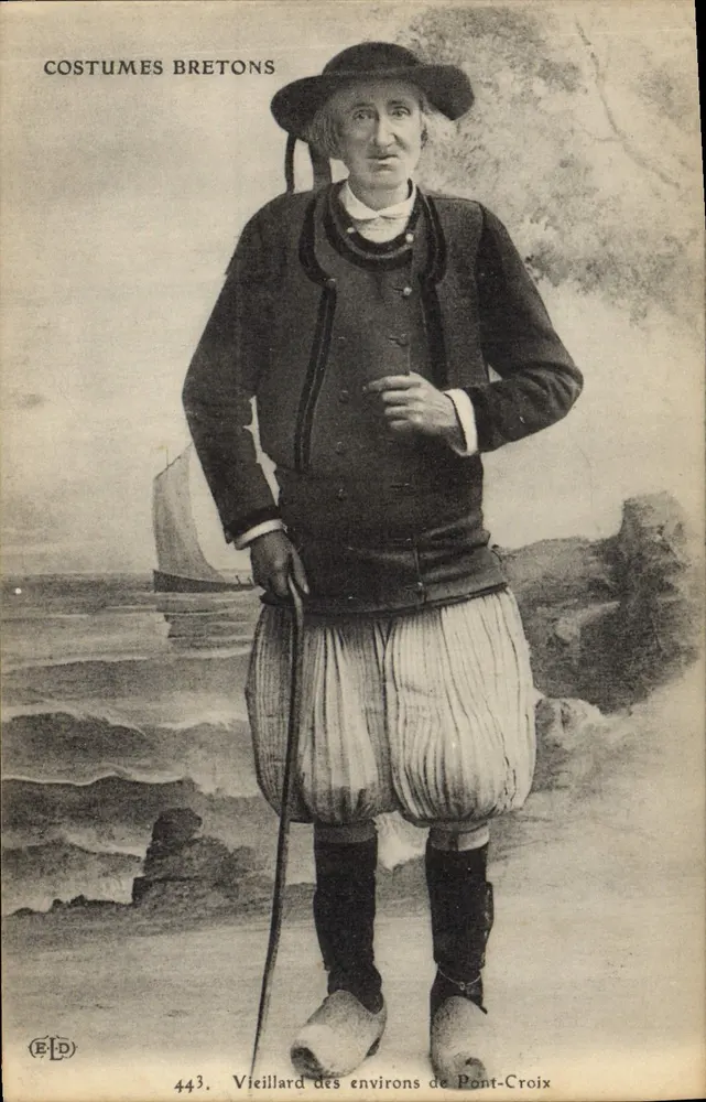 Vieillard dos arredores de Pont-Croix — traje breton — ELD, n° 443 - Frente