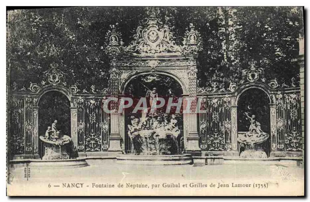 NANCY — Fontäne des Neptun, von Guibal und Grilles von Jean Lamour (1755) - Vorderseite