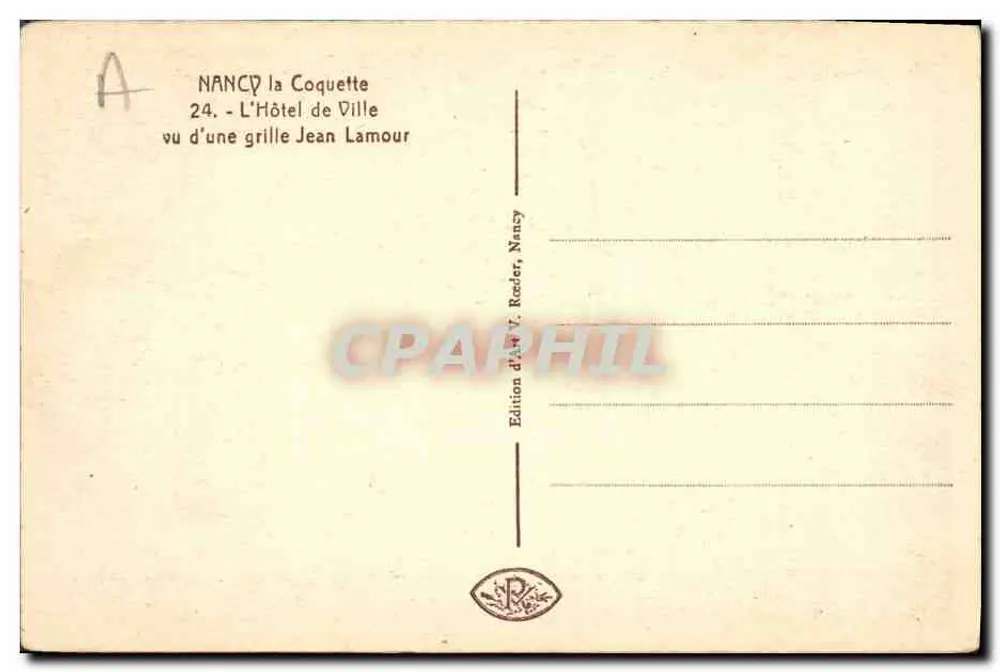 NANCY. Das Rathaus vom Zaun aus gesehen — Jean Lamour — Edition V. Reder, Nancy - Rückseite