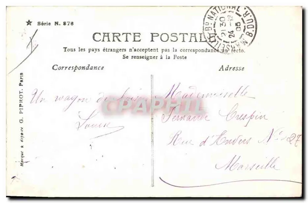 Menina em vestido rosa — brincando com contas — G. Piprot, Paris, Série N. 878 - Verso