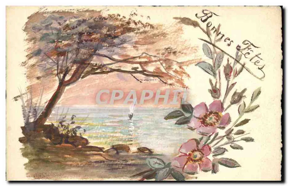 Küstenlandschaft mit Blumen — 'Bonnes Fêtes' — J.M.P. Paris, N°133 - Vorderseite