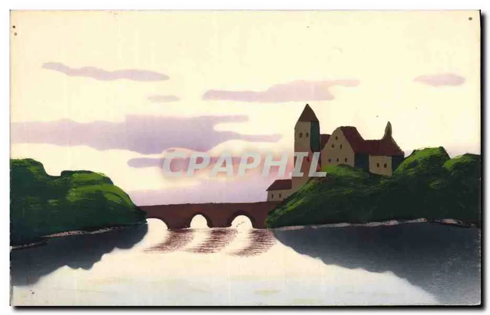 Schloss und Brücke über einen Fluss — Landschaftsansicht — Verlag unbekannt - Vorderseite