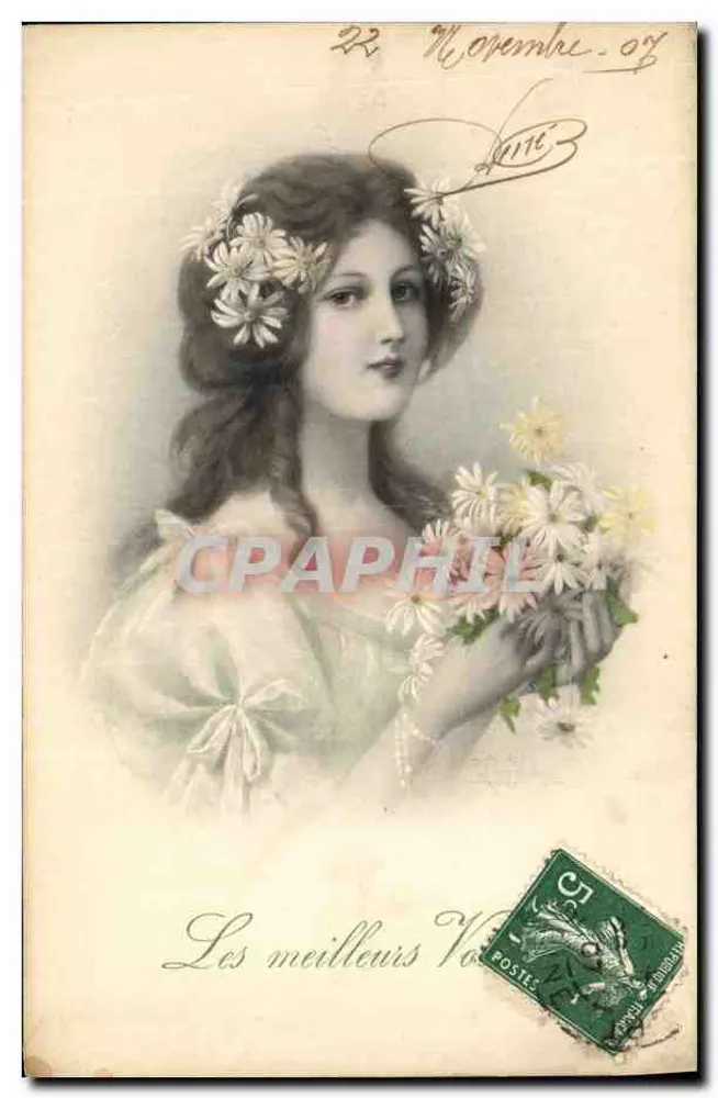 Junge Frau mit Blumen — Verleger M. M. Vienne, n° 322 - Vorderseite