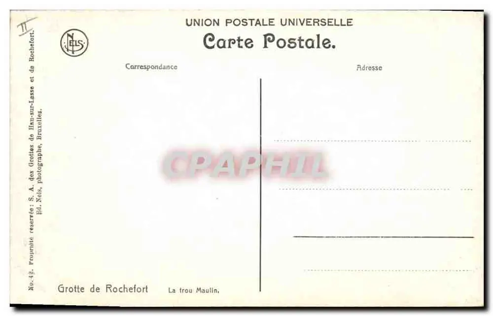 Grotte de Rochefort — La trou Maulin — S. A. des Grottes, Ed. Nels - Rückseite