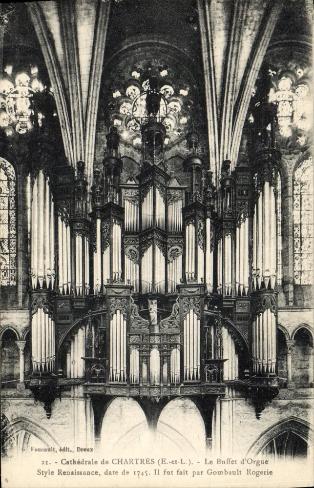 Catedral de Chartres (E.-et-L.) — O órgão da Renascença, datado de 1745, feito por Gombault Rogerie — editor Foucault, Dreux - Frente