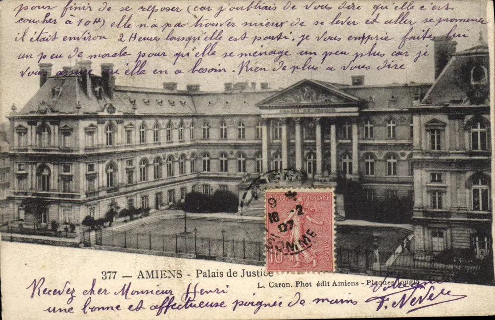 Amiens — Palácio de Justiça — L. Caron, Fot. edit Amiens - Plaques Lougla, n°377 - Frente