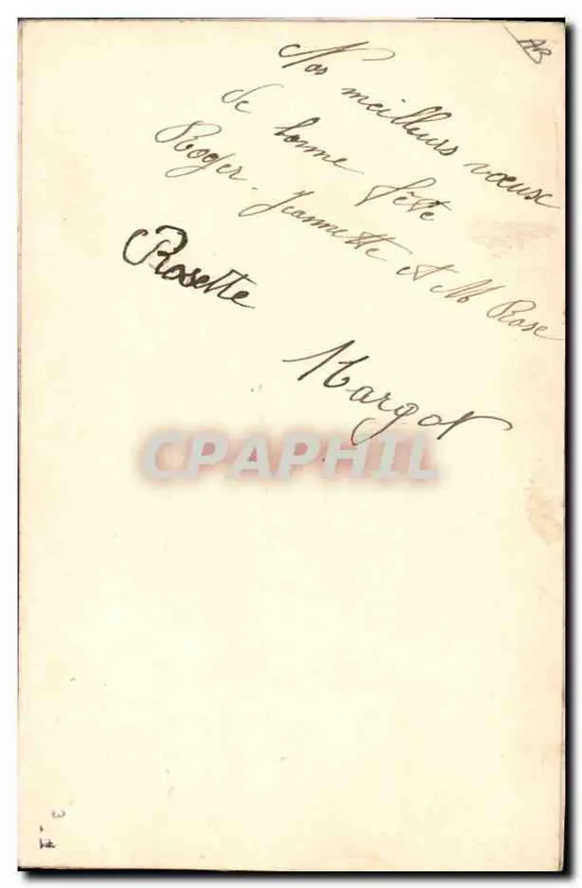 Carta de vœux bordada — flores rosas e folhagem — cerca de 1900 - Verso