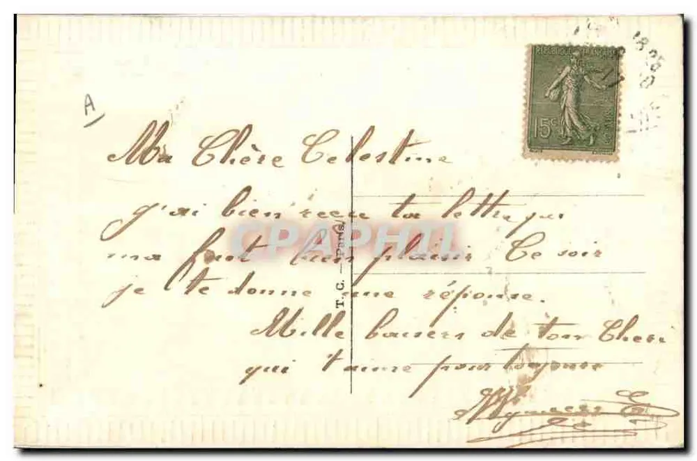 Bouquet de fleurs brodé — bilhete postal antigo — T.C. Paris - Verso