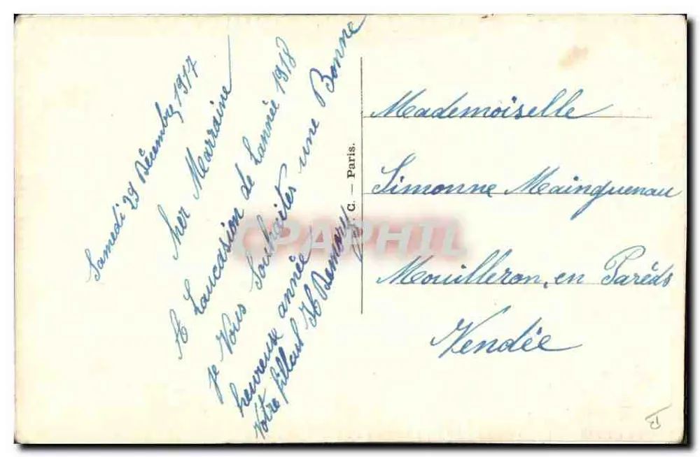 Carta postal decorativa — motivo bordado de flores e folhagens — editor G. Paris - Verso