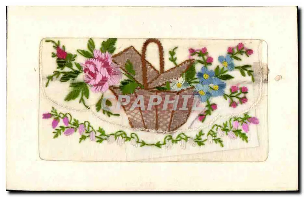 Cesto de flores bordado — Fabricação francesa GLORIA — número de série não visível - Frente