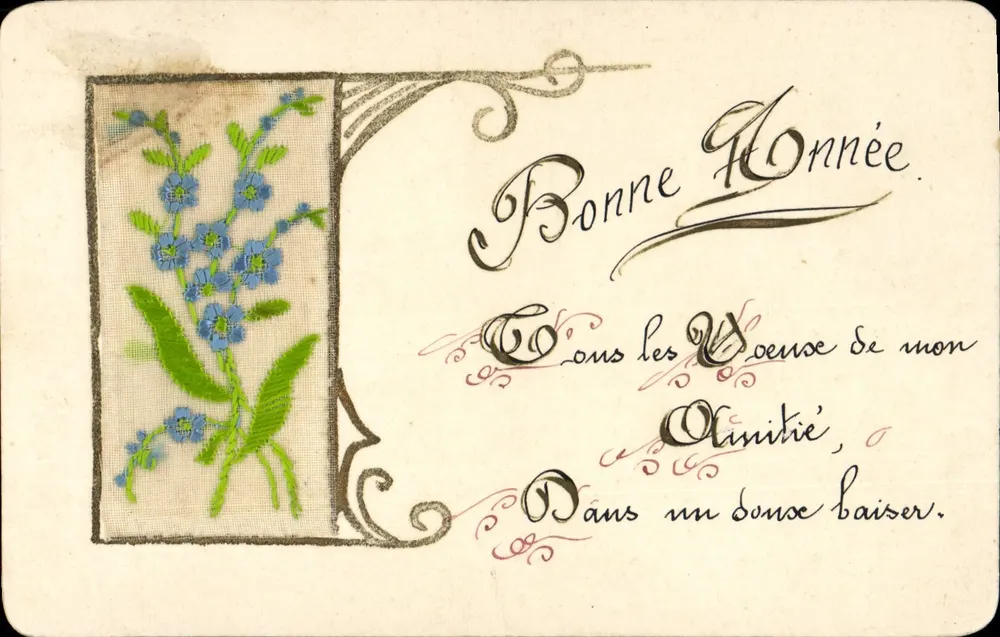 Flores azuis bordadas — Boa Ano — Louis e Louise Brianco - Frente
