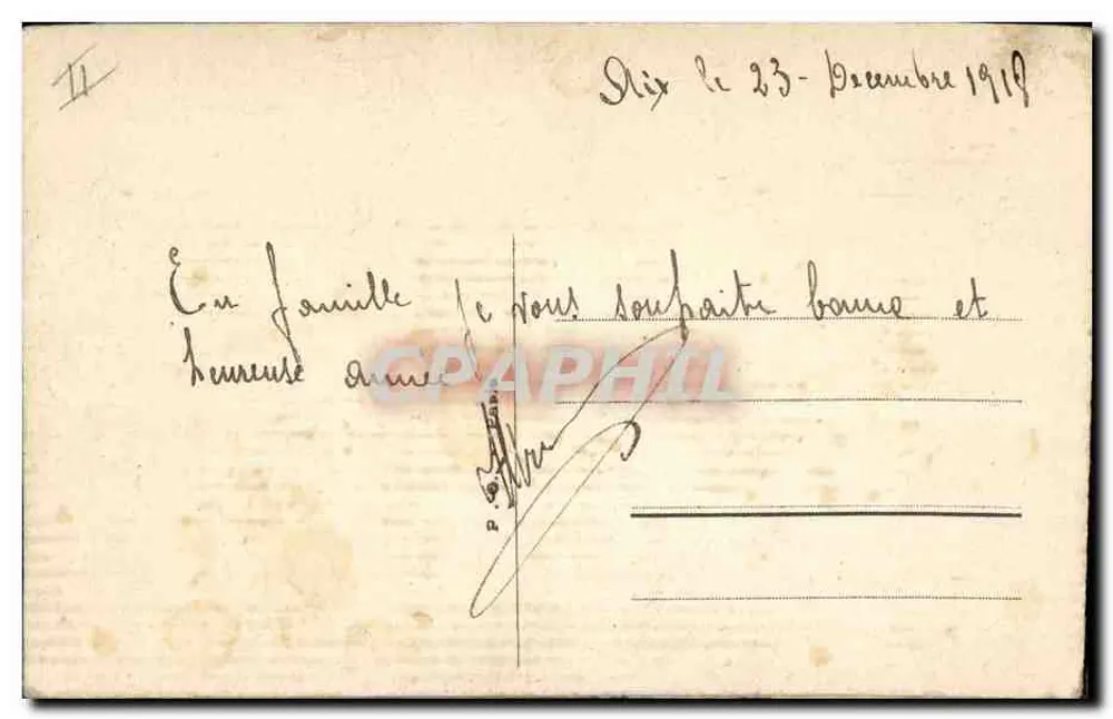 Aniversário — motivo bordado com houppelande e flores — carta postal - Verso