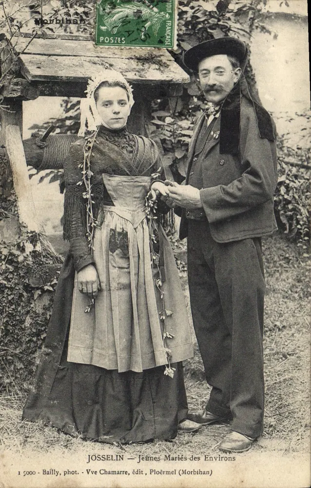 Josselin — Jungvermähltes Paar aus der Umgebung — Vve Chamarre, Verlag, Ploërmel (Morbihan) - Vorderseite
