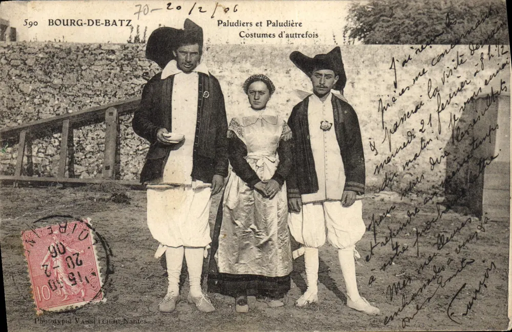 Bourg-de-Batz — Paludiers und Paludière, Kleidung von einst — Vasset Phototypie, Nantes - Vorderseite