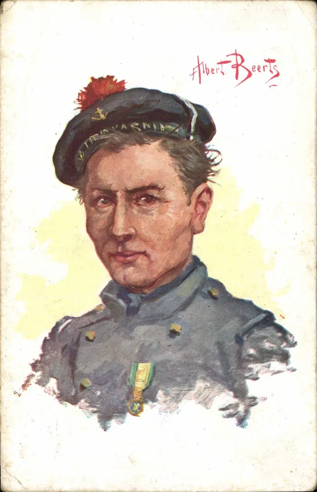 Porträt eines Seemanns — Brustbild in Uniform mit Medaille — Zeichnung von Albert Beerts - Vorderseite