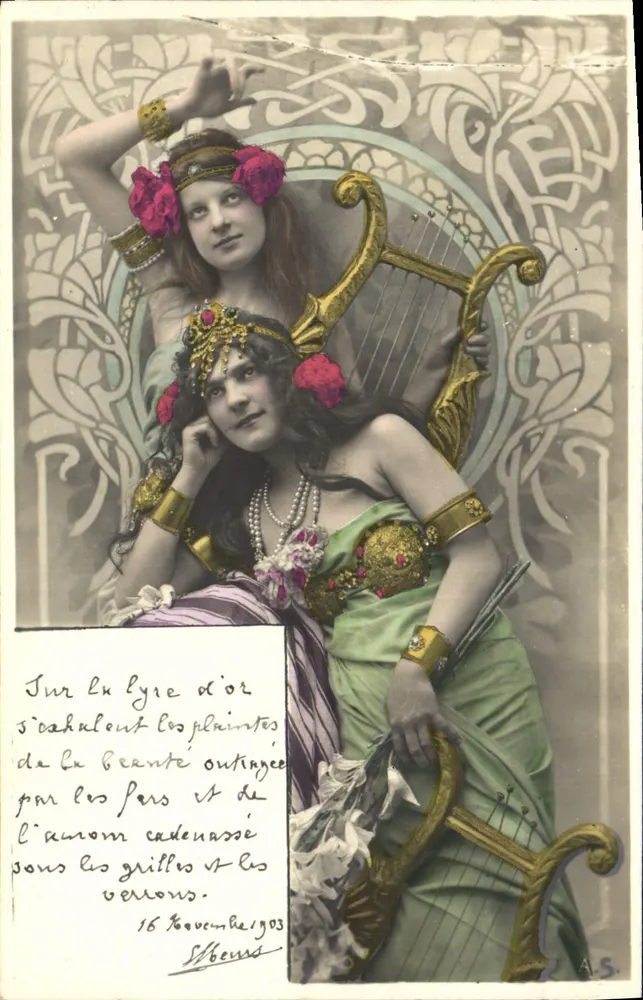 Duas mulheres em traje exótico — harpa dourada — editor R.A.S. - Frente