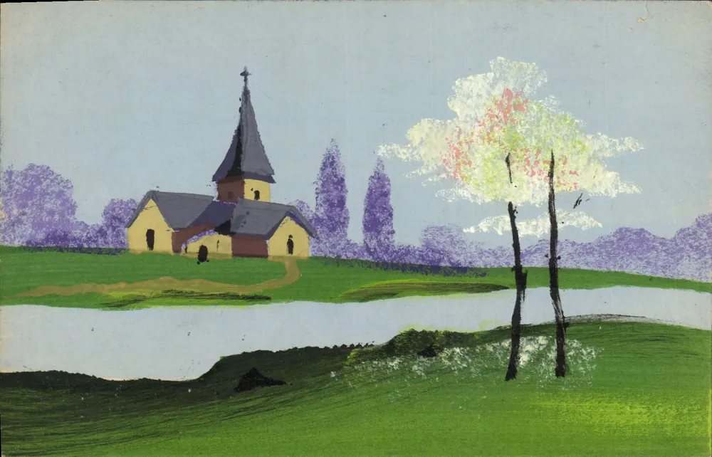 Ländliche Kirche — Farbiger Landschaftsblick — S.L. Nr. 18 - Vorderseite