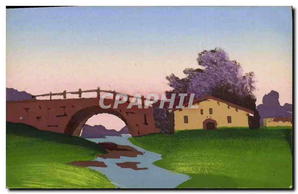 Landschaft mit Brücke und Haus — Serie Nr. 8 — Verlag unbekannt - Vorderseite