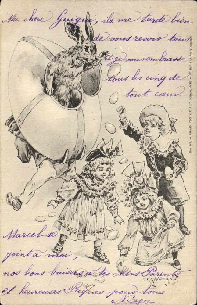 Ostern — Osterhase und Kinder — Marcel & Fils, Paris - Vorderseite