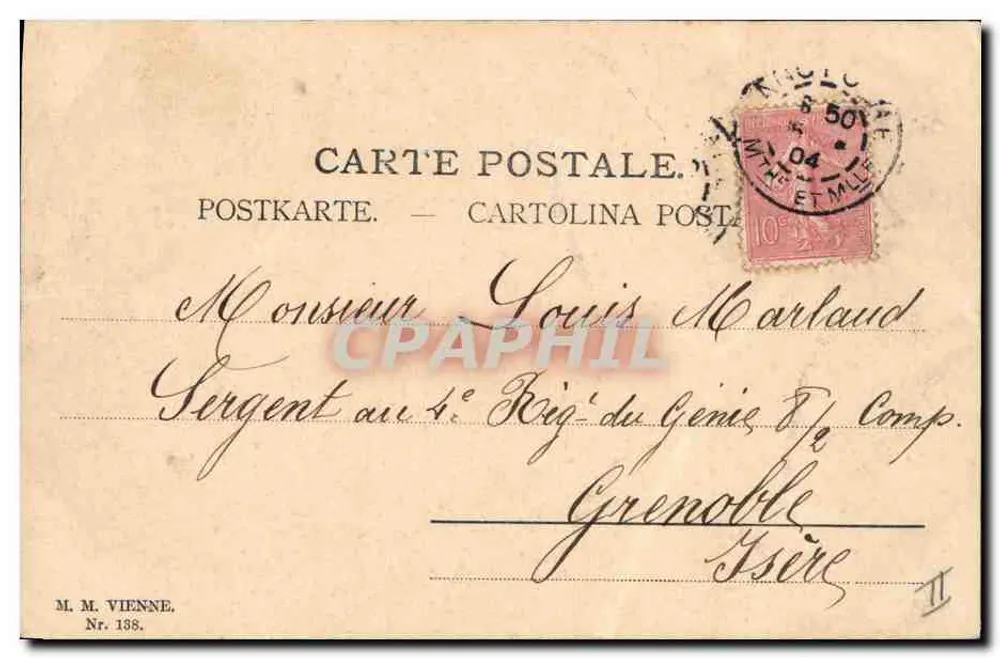 Junge Frau mit Kaninchen — Serie M.M. Vienne N°138 — Verleger M.M. Vienne - Rückseite