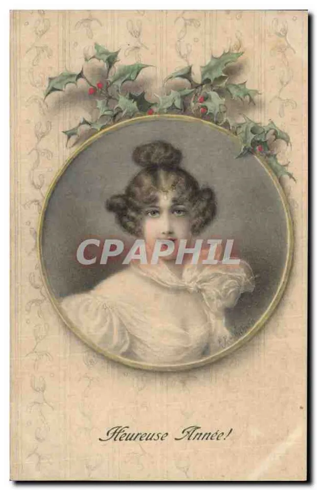 Junge Frau — Portrait in ovalem Rahmen — Efeu — Verlag M. M. Vienne, Nr. 229 - Vorderseite