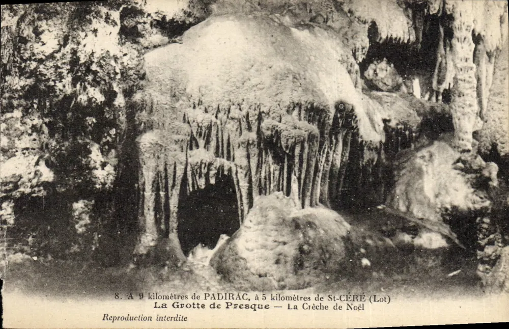 Die Höhle von Presque — Die Weihnachtskrippe — PADIRAC, 9 km, St-Céré (Lot) - Vorderseite