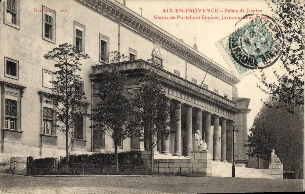 Aix-en-Provence — Palast der Justiz — Statue von Portalis und Siméon, Juristen - Vorderseite