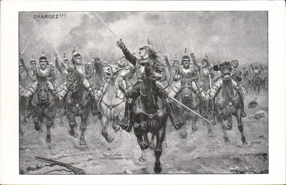 Kavallerieangriff — militärische Illustration — Verleger nicht sichtbar - Vorderseite