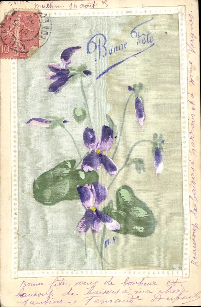 Violetas — Carta postal de Meilhan — editada por M.H. - Frente