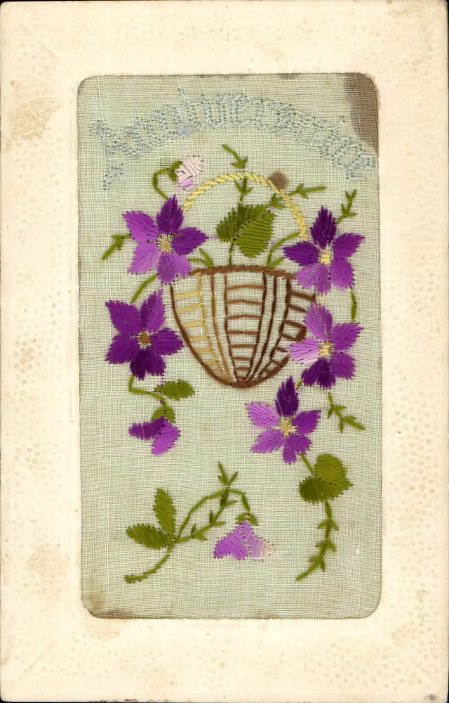 Arranjo de flores violetas — Aniversário — Carta postal francesa - Frente