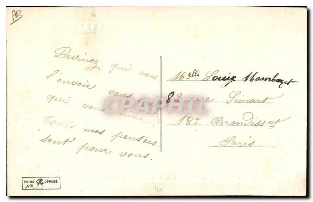 Carta postal decorativa — motivo bordado com flores rosas e franzis cos azuis — editor desconhecido - Verso