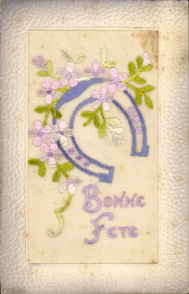Boa Festa — Carta postal bordada — Genebra, 18 de março de 1911 - Frente