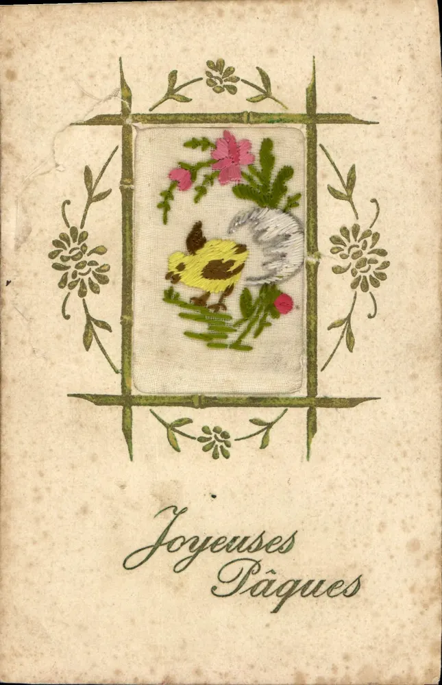 Pâques — scène de printemps avec poussin et lapin brodés — Fabrication Française - Frente