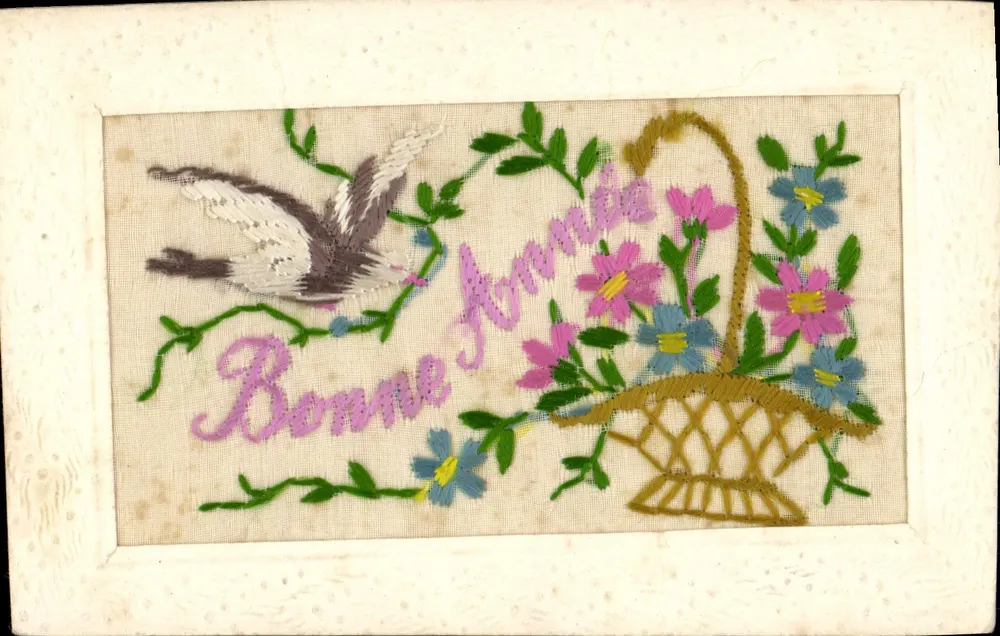 Bom Ano — pássaro e cesta de flores — Bonnabet - Frente