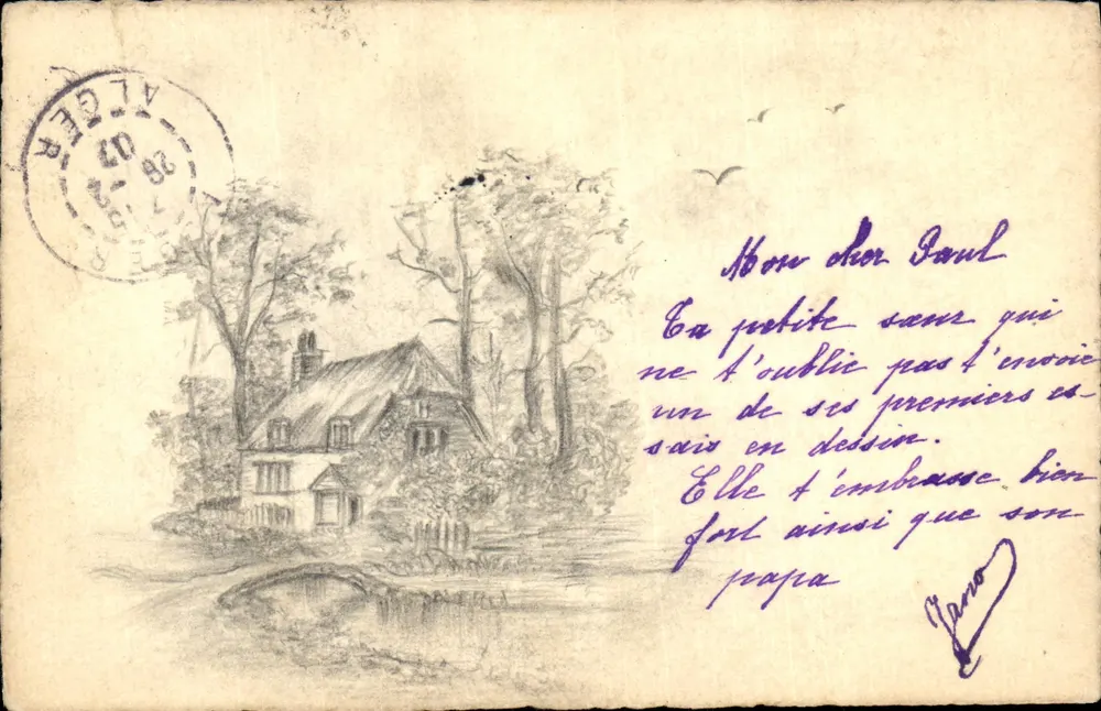 Landschaft mit Haus und Brücke — Algerien — Verlag unbekannt, Seriennummer nicht sichtbar - Vorderseite