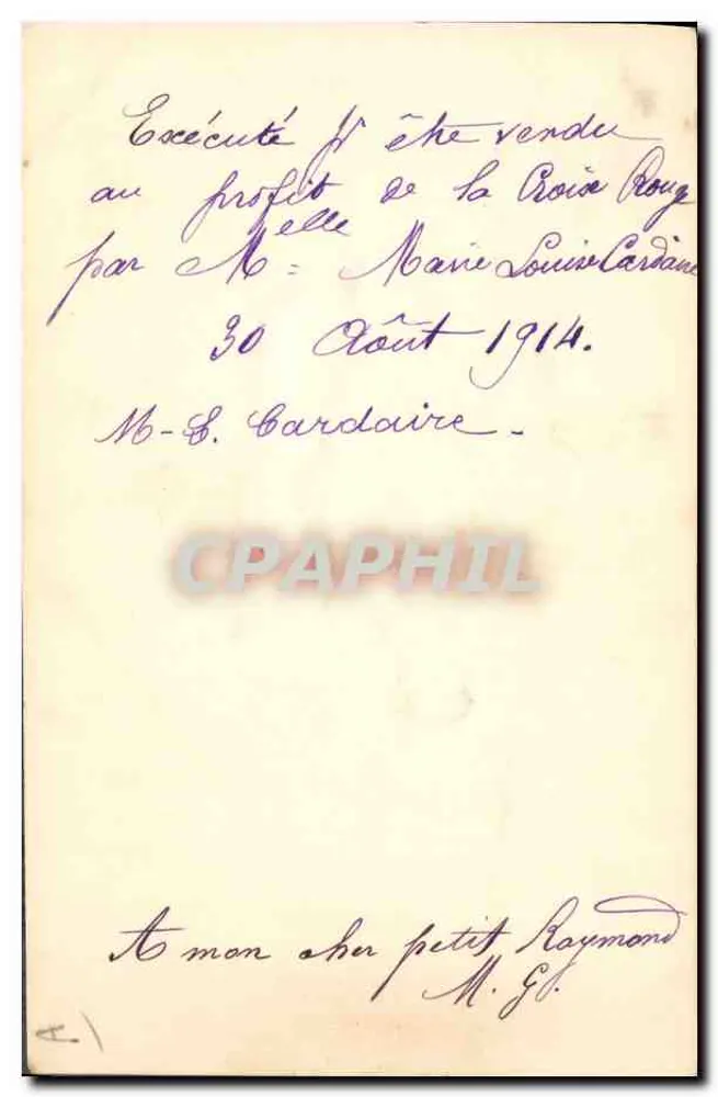 Frankreichflagge und Soldatenwaffen — Illustration — datiert 30. August 1914 - Rückseite