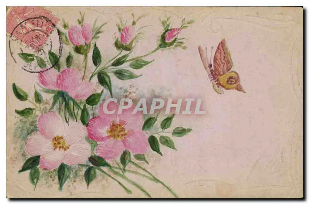 Blüten und Schmetterling — unbekannte Ausgabe — datiert um 1906 - Vorderseite