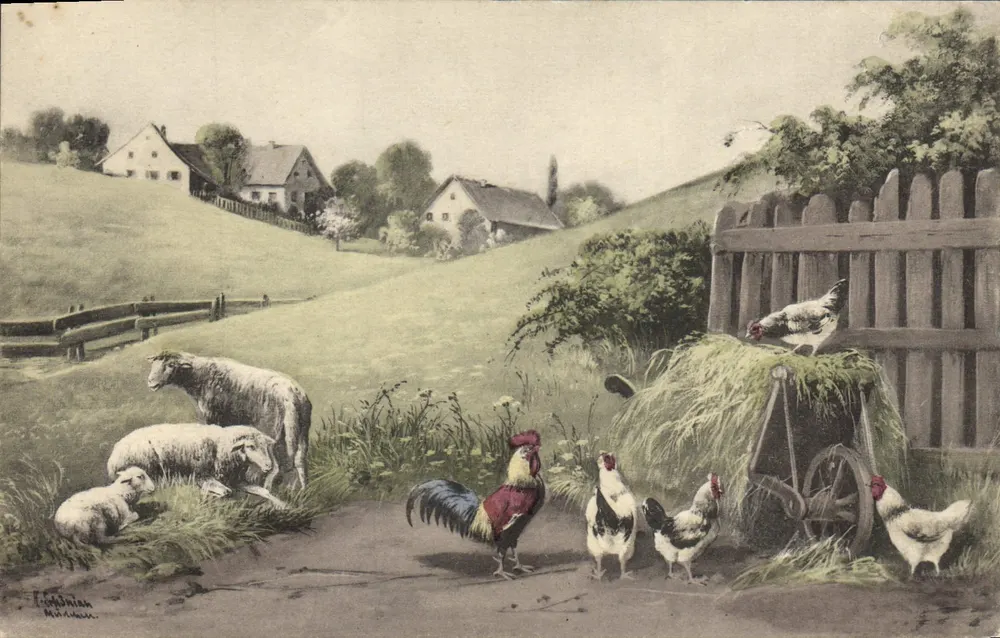 Landschaft mit Schafen und Hühnern — Verlag P.T.L. Art de l'Éclaireur, n° 163 - Vorderseite