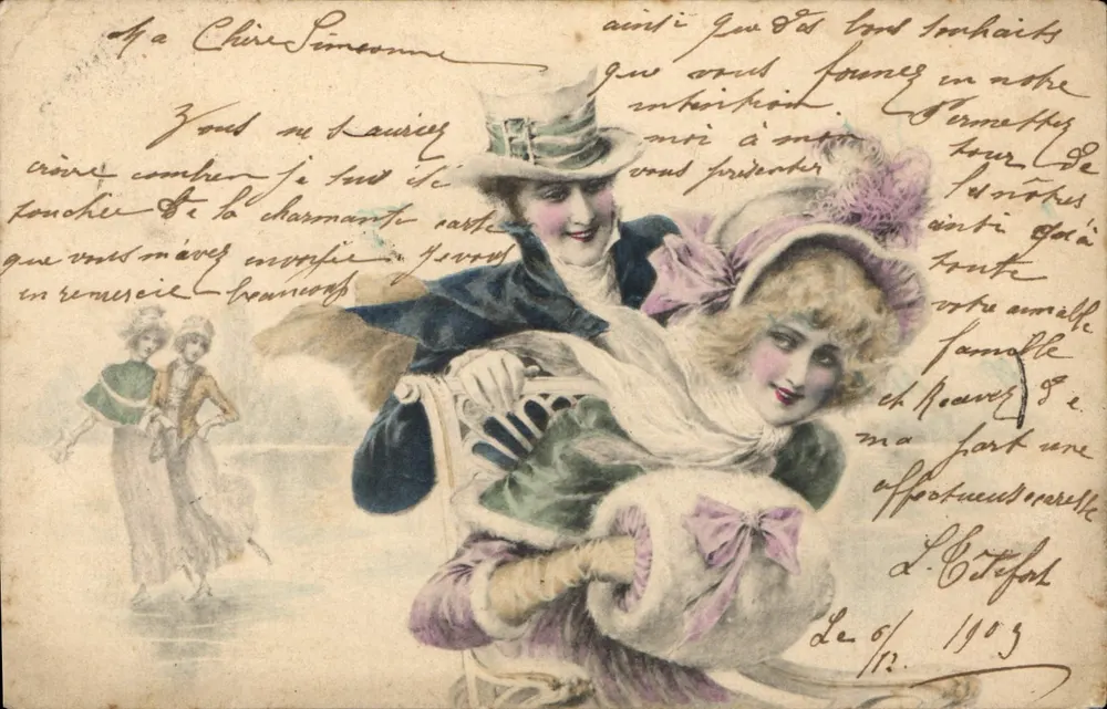 Deux jeunes femmes en tenue d'hiver — scène de glace — éditeur M. M. VIENNE. - Vorderseite
