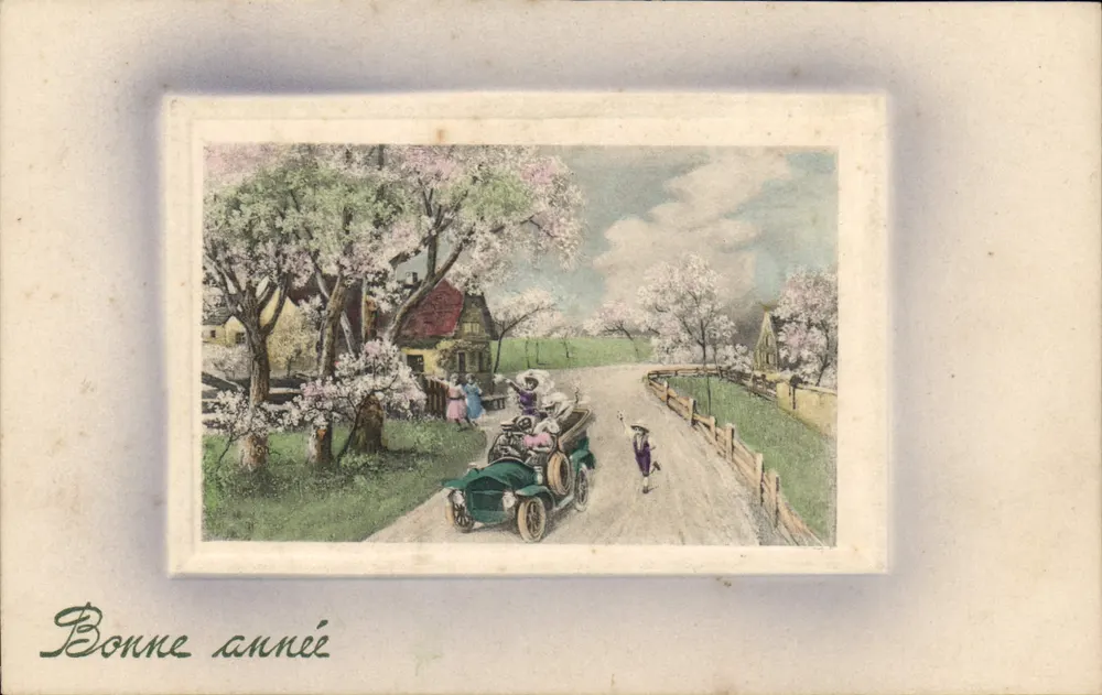 Frühlingsdorf-Szene — Altes Auto — V.K. Wien 4069 - Vorderseite
