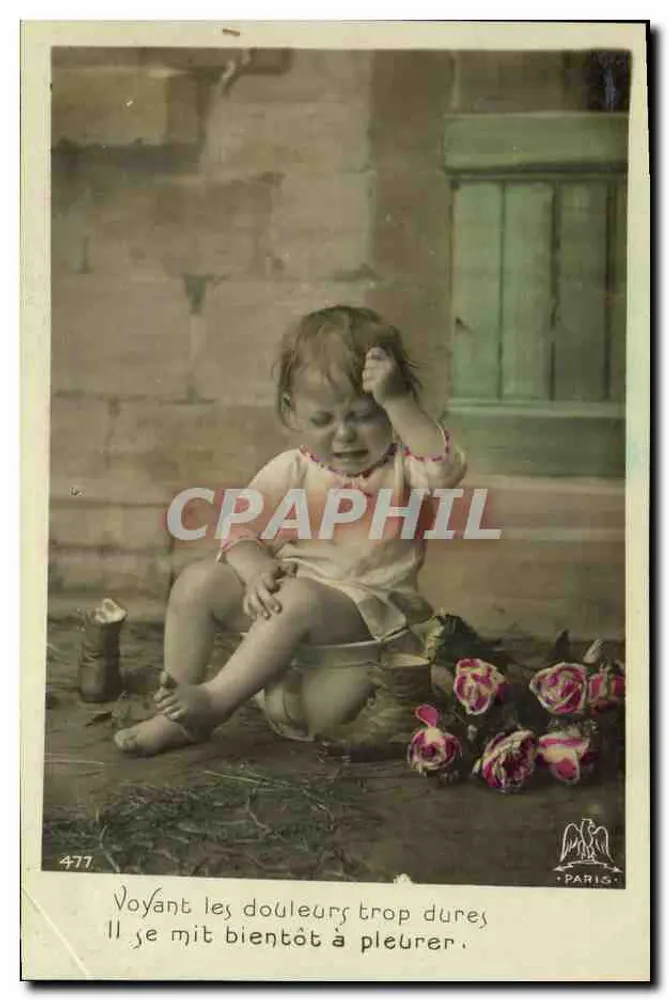 Kleine Mädchen weinend vor Rosen — Paris — Verlag Paris, Nr. 477 - Vorderseite