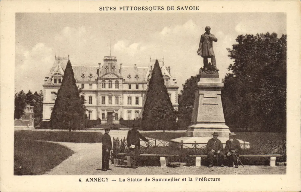 Annecy — Die Statue von Sommeiller und das Präfekturgebäude — Pittoreske Orte der Savoie, n°4 - Vorderseite