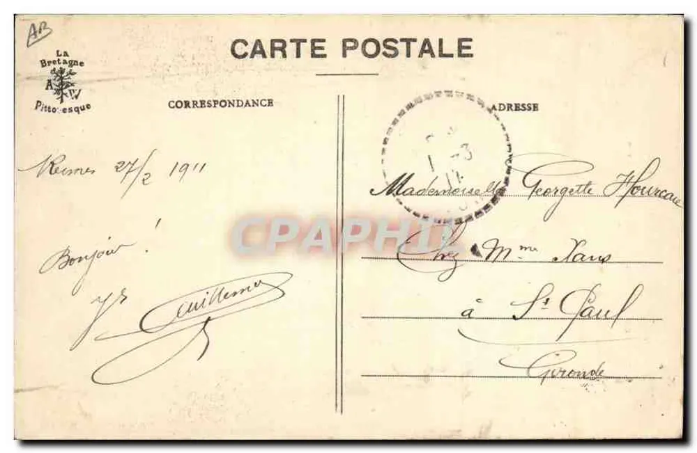 Traje Bretão pitoresco — Pont-Aven — Coleção A. Wervin, St-Briac - Verso
