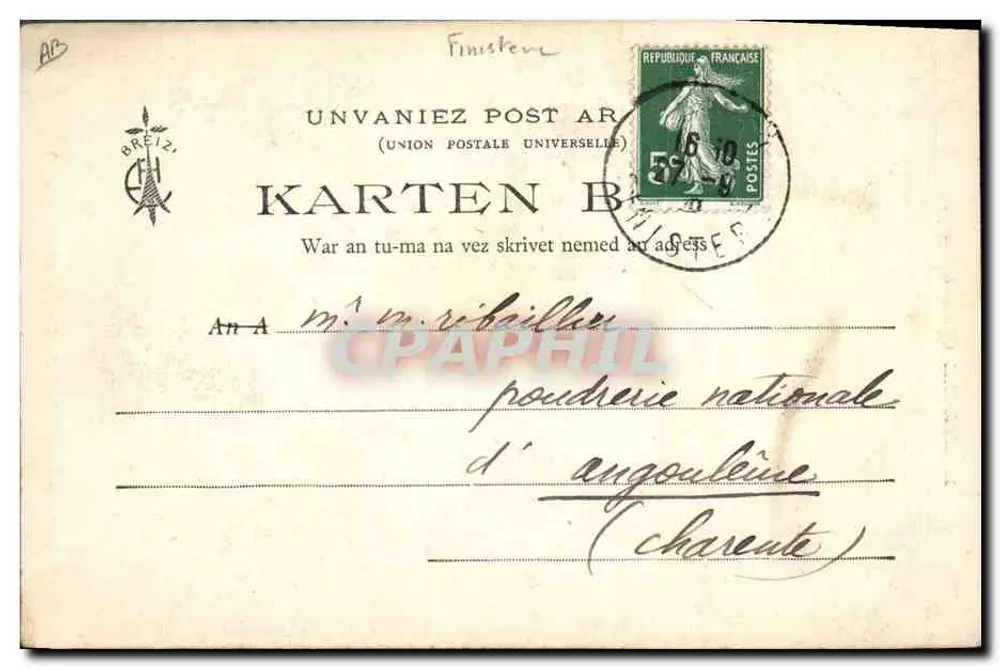 Jovem moça de Rosporden (Finistère) — Coleção E. Hamonde — n°613 - Verso